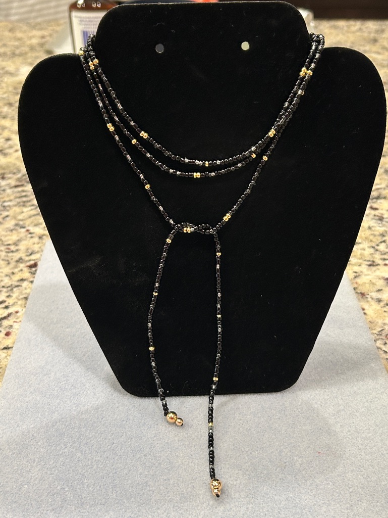 Wrap Black And Gold Beaded Necklace 52inch Long